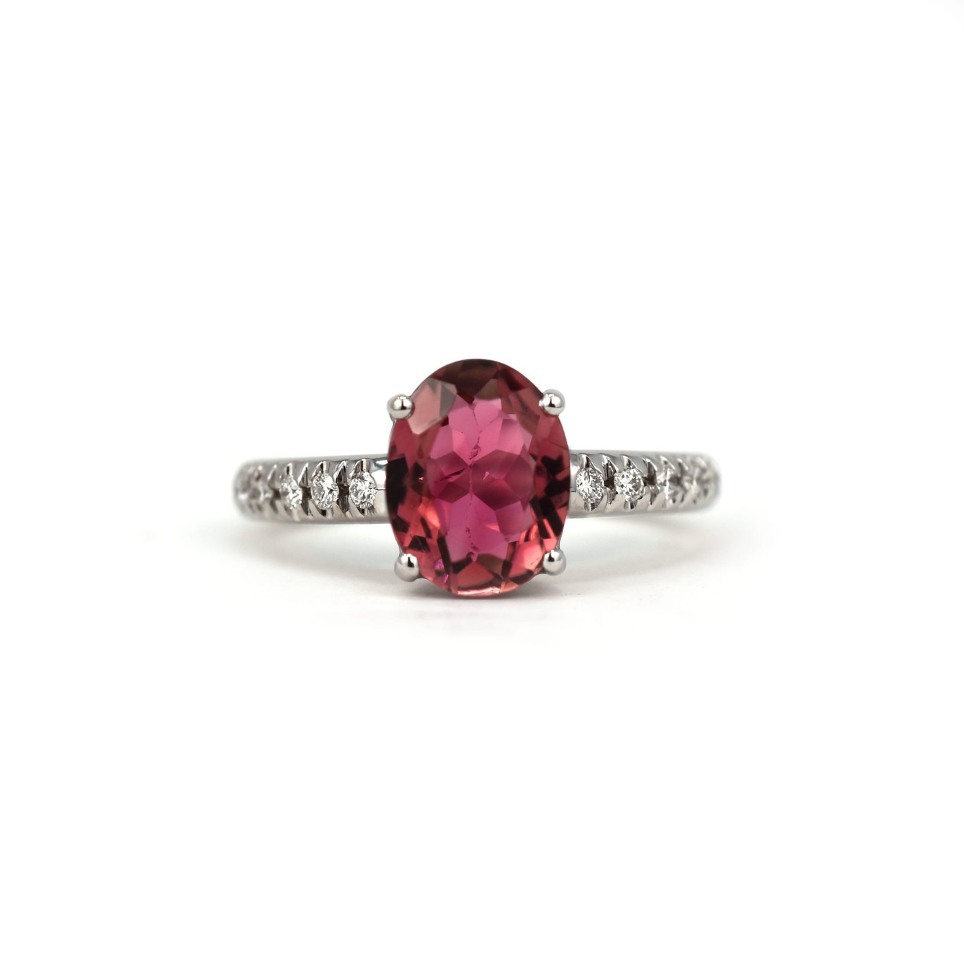 Anello tormalina rosa brasiliana 1,62 ct e brillanti