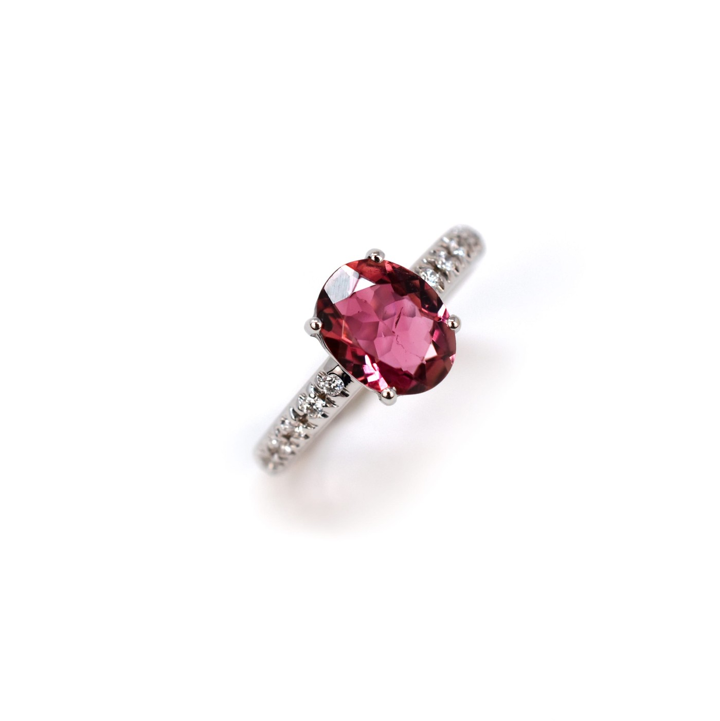 Anello tormalina rosa brasiliana 1,62 ct e brillanti