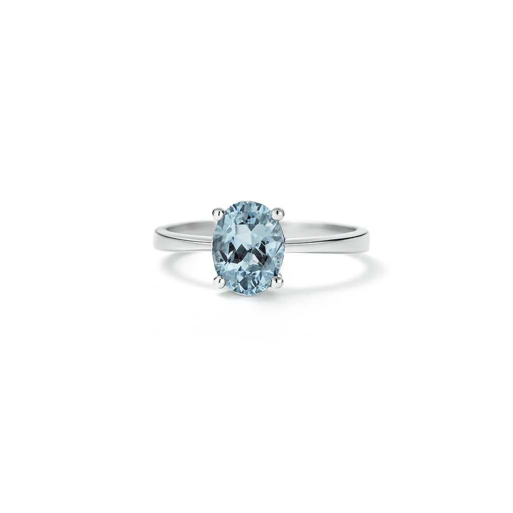 Anello oro bianco con Acquamarina a taglio ovale